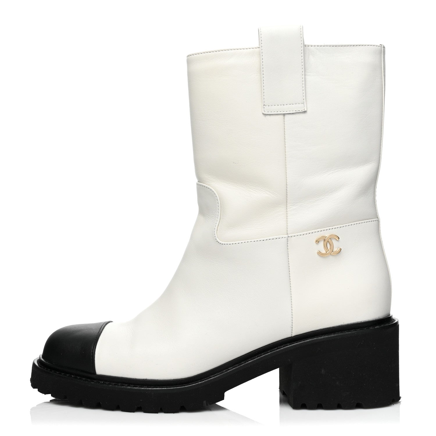 Chanel Calfskin CC Ankle Boots 38.5 White 1 of 10