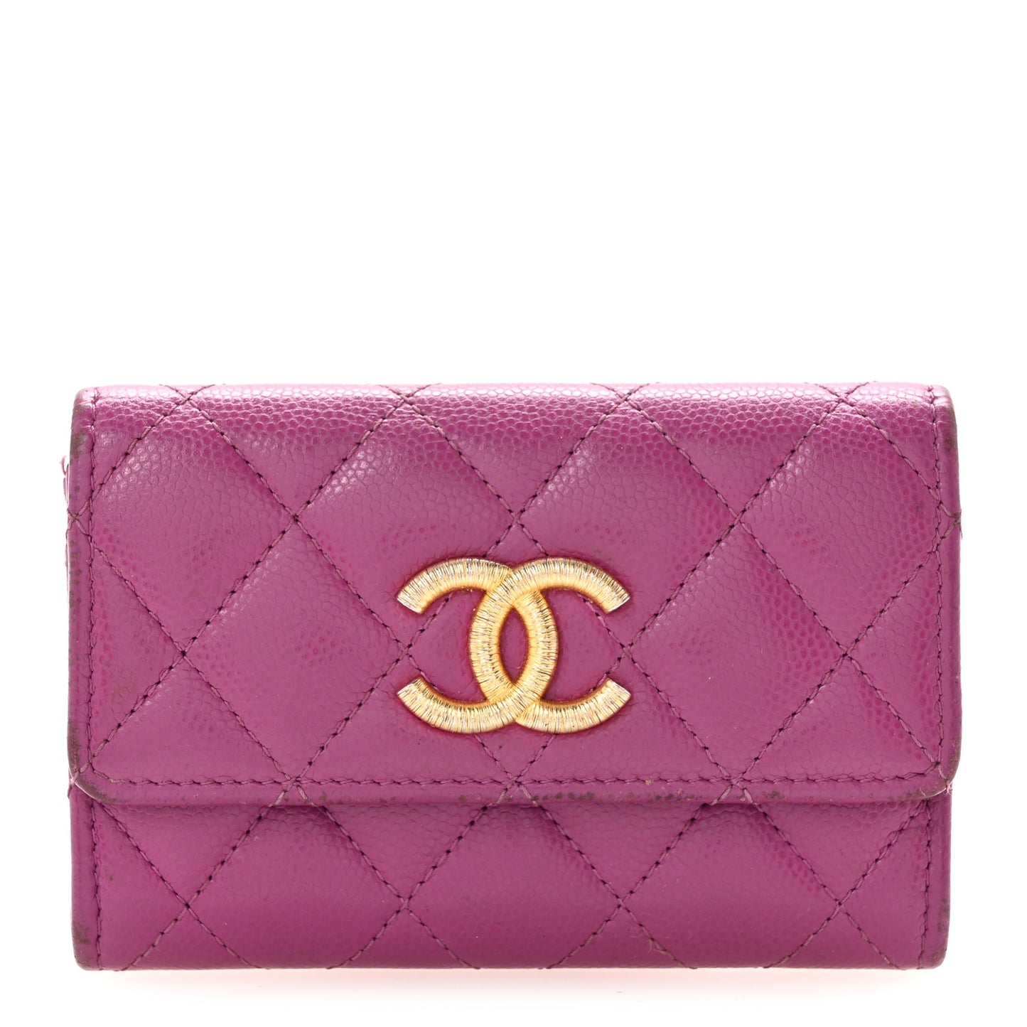 Caviar Quilted Textured CC Flap Card Holder Purple