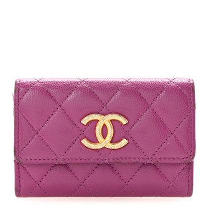 Chanel Caviar Quilted Textured CC Flap Card Holder Purple 1 of 10