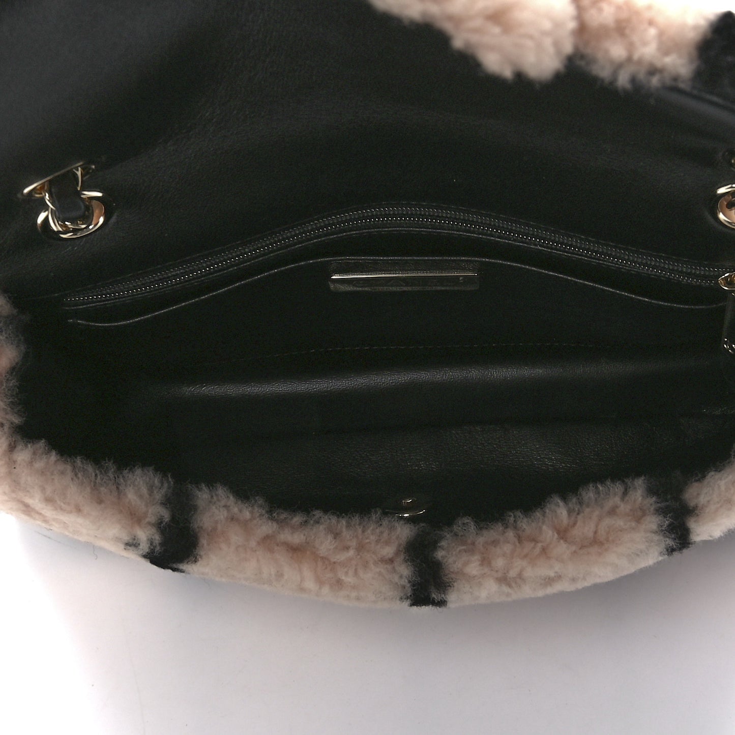 Shearling Lambskin Large Fluffy Tartan Single Flap Pink Black
