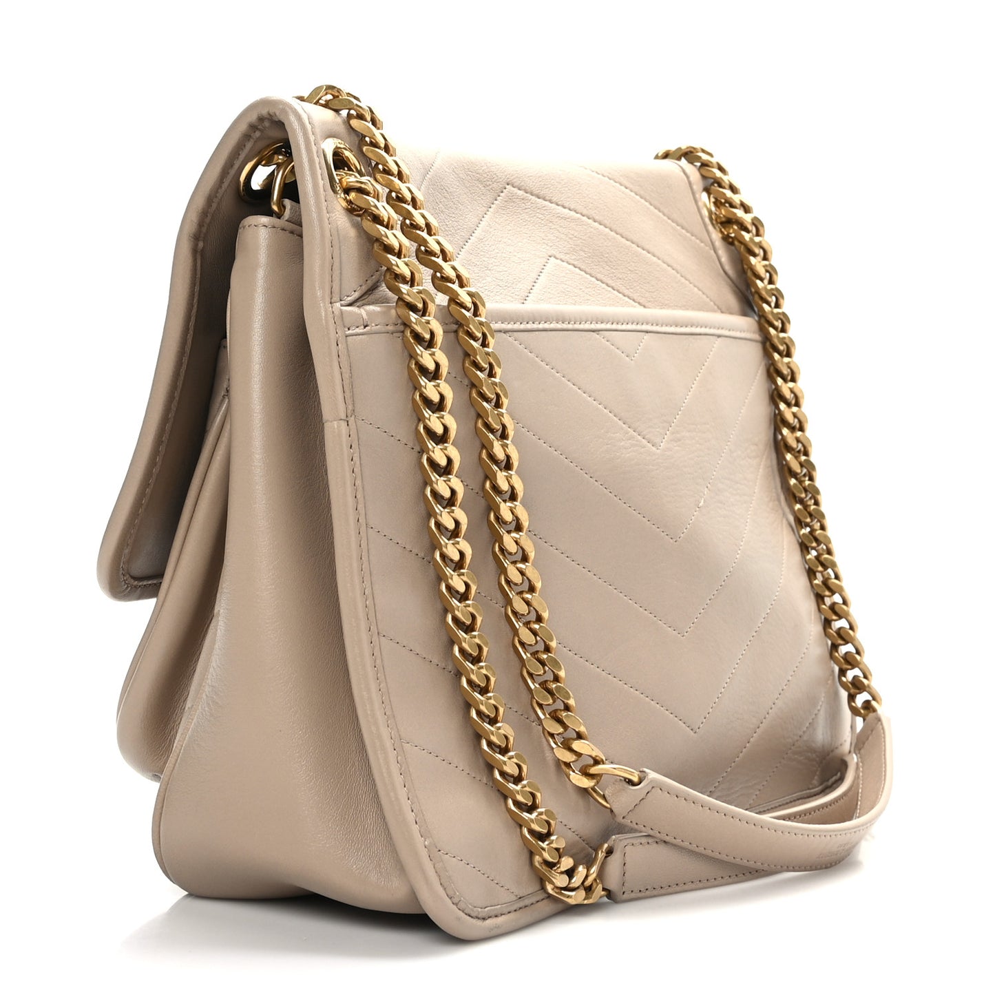 Lambskin Matelasse Monogram Medium Niki Chain Satchel Light Taupe