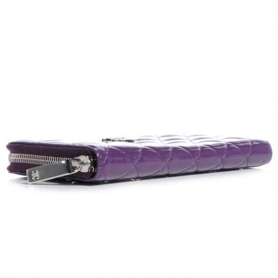 Patent Quilted Brilliant Zip Around Wallet Purple