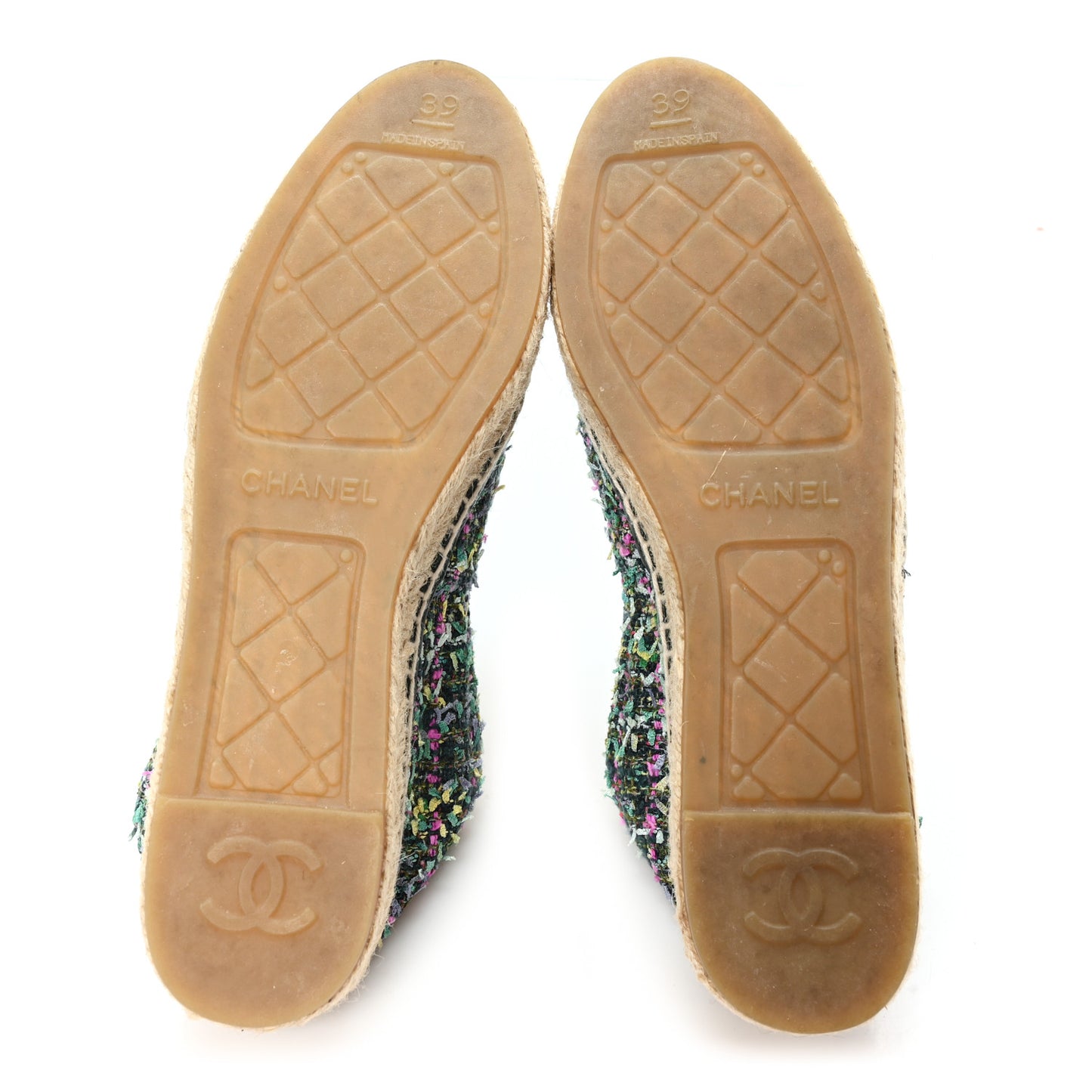 Tweed Grosgrain CC Espadrilles 39 Green Pink Yellow Black