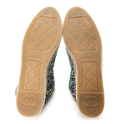 Chanel Tweed Grosgrain CC Espadrilles 39 Green Pink Yellow Black 6 of 10