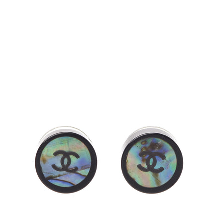 Chanel Resin Abalone CC Stud Earrings Black 1 of 5