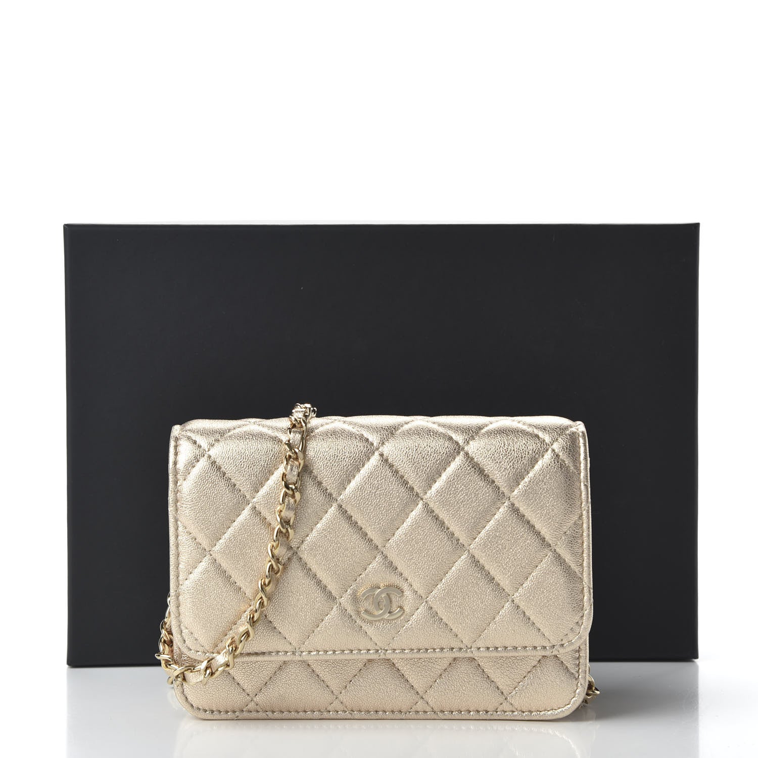 Chanel Metallic Lambskin Quilted Mini Wallet On Chain WOC Gold 10 of 10