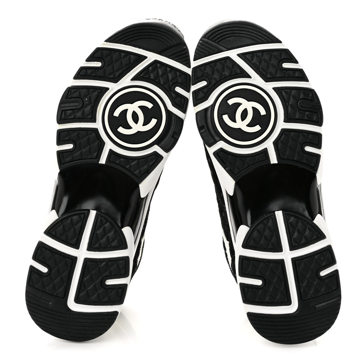 Chanel Nylon Suede Calfskin Printed CC Sneakers 38 White Black 6 of 9