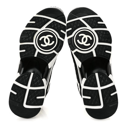 Chanel Nylon Suede Calfskin Printed CC Sneakers 38 White Black 6 of 9
