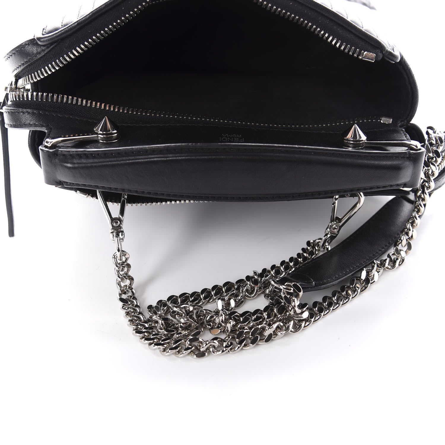 Fendi Shiny Nappa Trapuntata Small DotCom Click Top Handle Chain Satchel Black 6 of 11