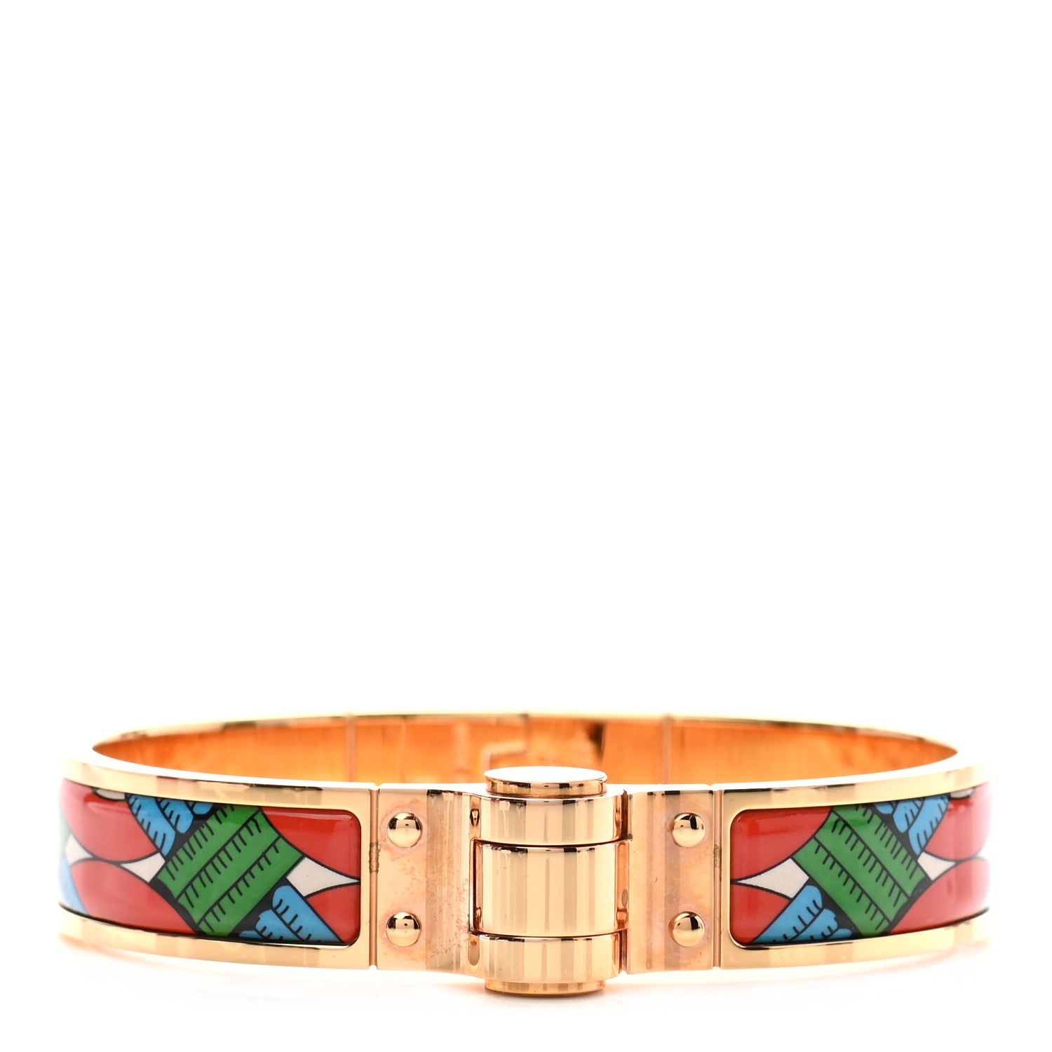 Hermes Enamel Printed Narrow Balades Equestres Folk Hinged Bracelet S 1 of 5