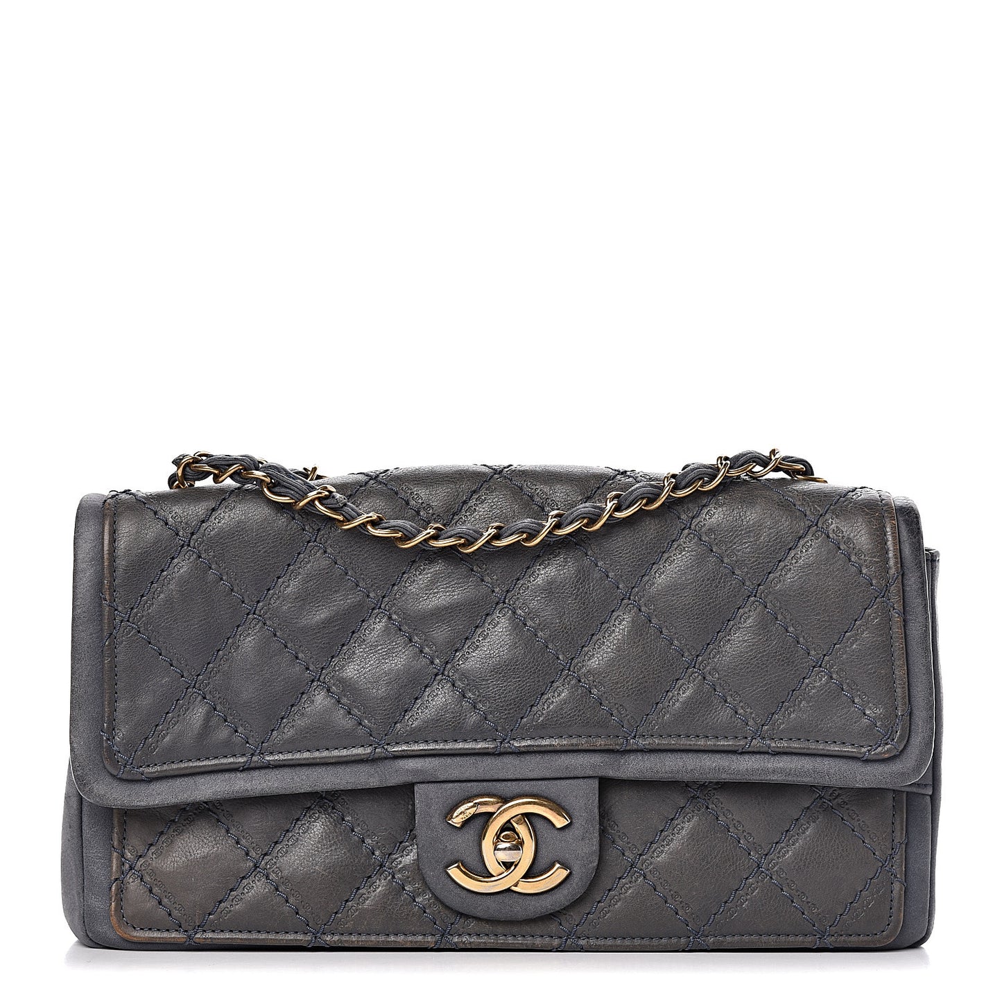 Calfskin Stitched Two Tone Flap Blue