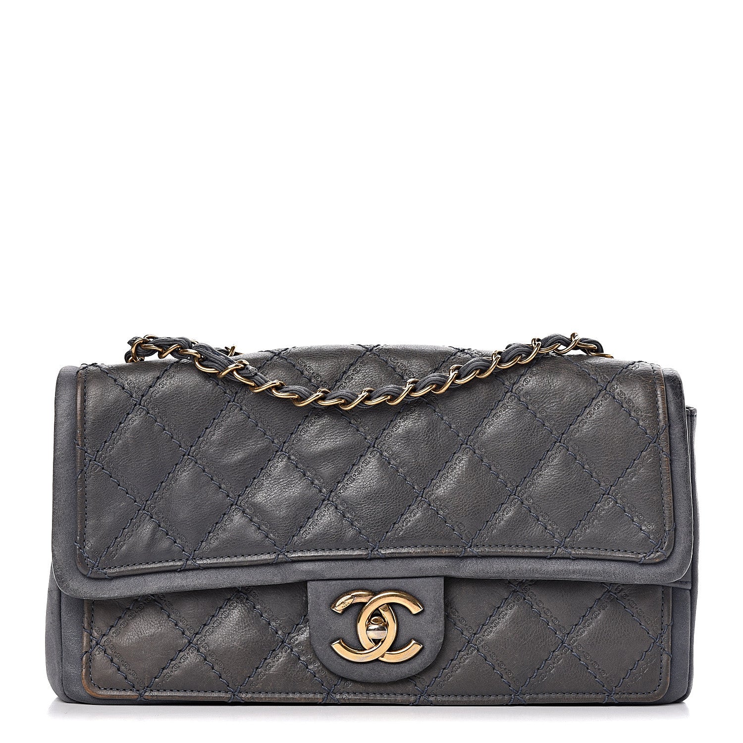 Chanel Calfskin Stitched Two Tone Flap Blue 1 of 23