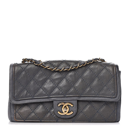 Chanel Calfskin Stitched Two Tone Flap Blue 1 of 23