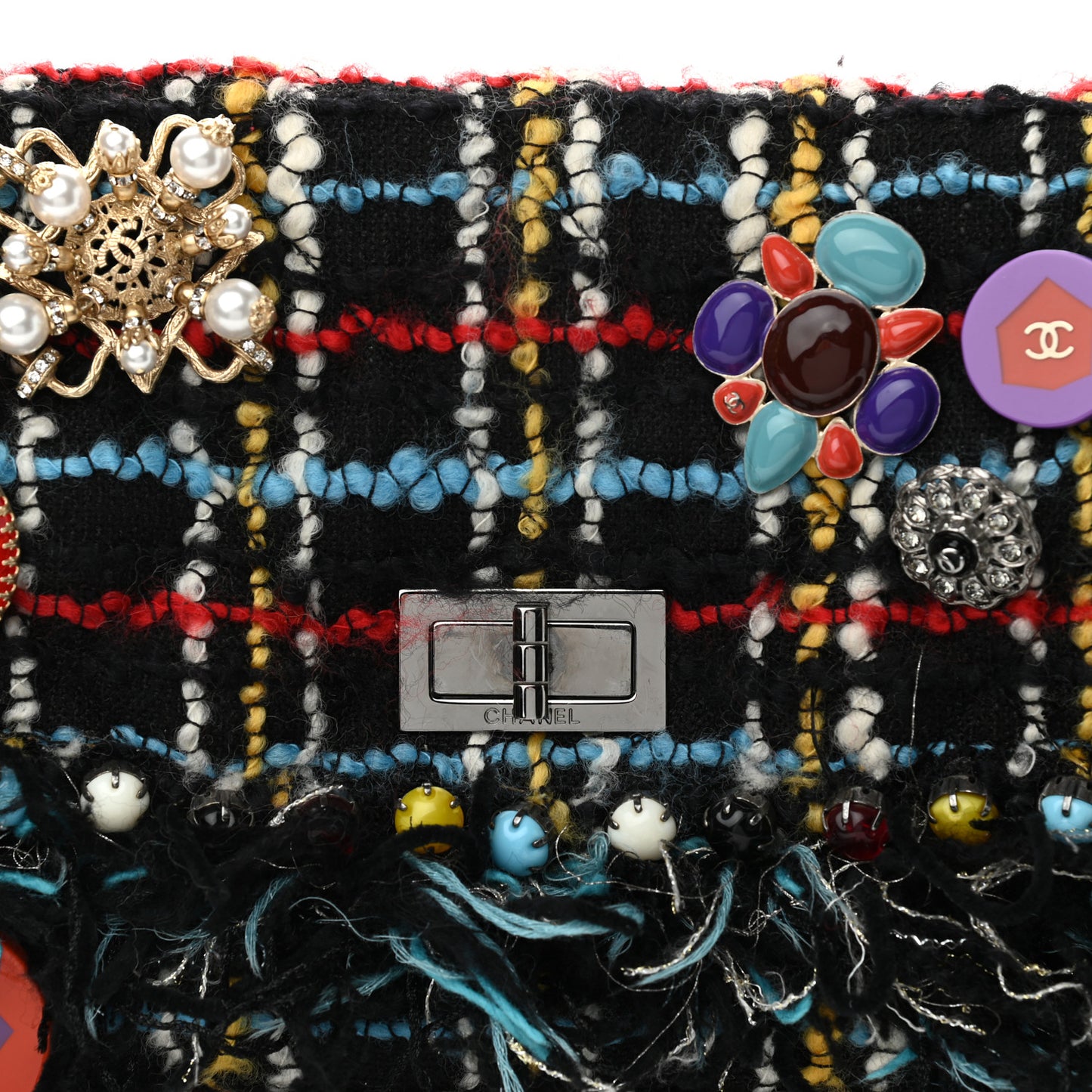 Tweed Quilted Embellished Reissue Shoulder Bag Black Multicolor