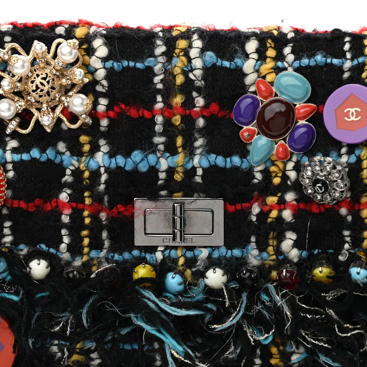Chanel Tweed Quilted Embellished Reissue Shoulder Bag Black Multicolor 8 of 11