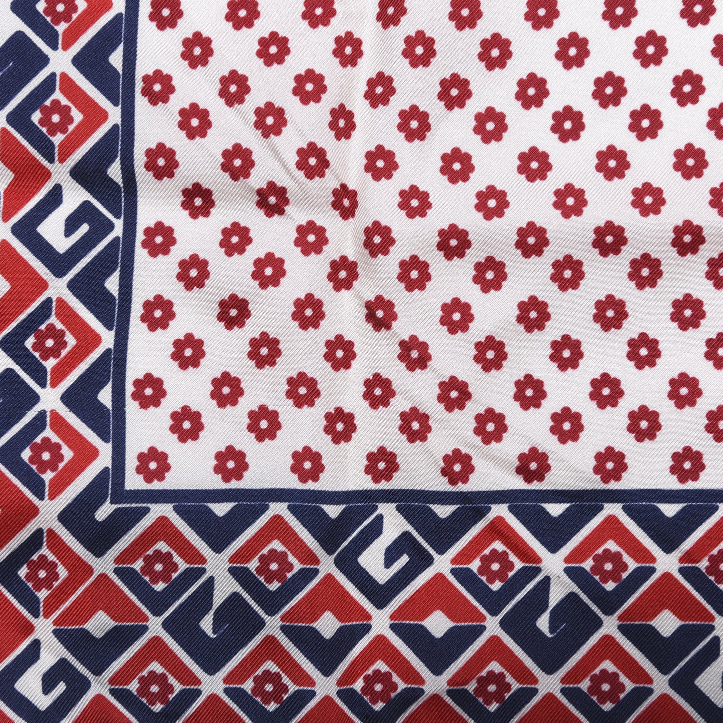 Silk Twill Plainmetric Square Scarf Ivory Blue