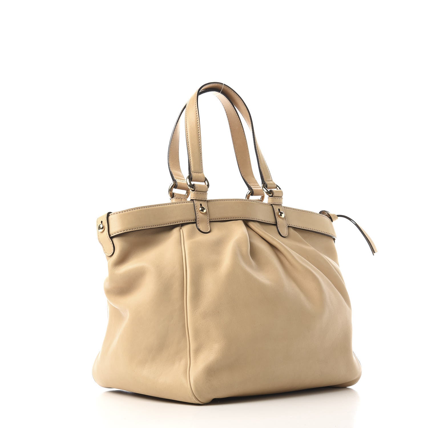 Gucci Calfskin Medium Bamboo Buckle Tote Beige 2 of 9
