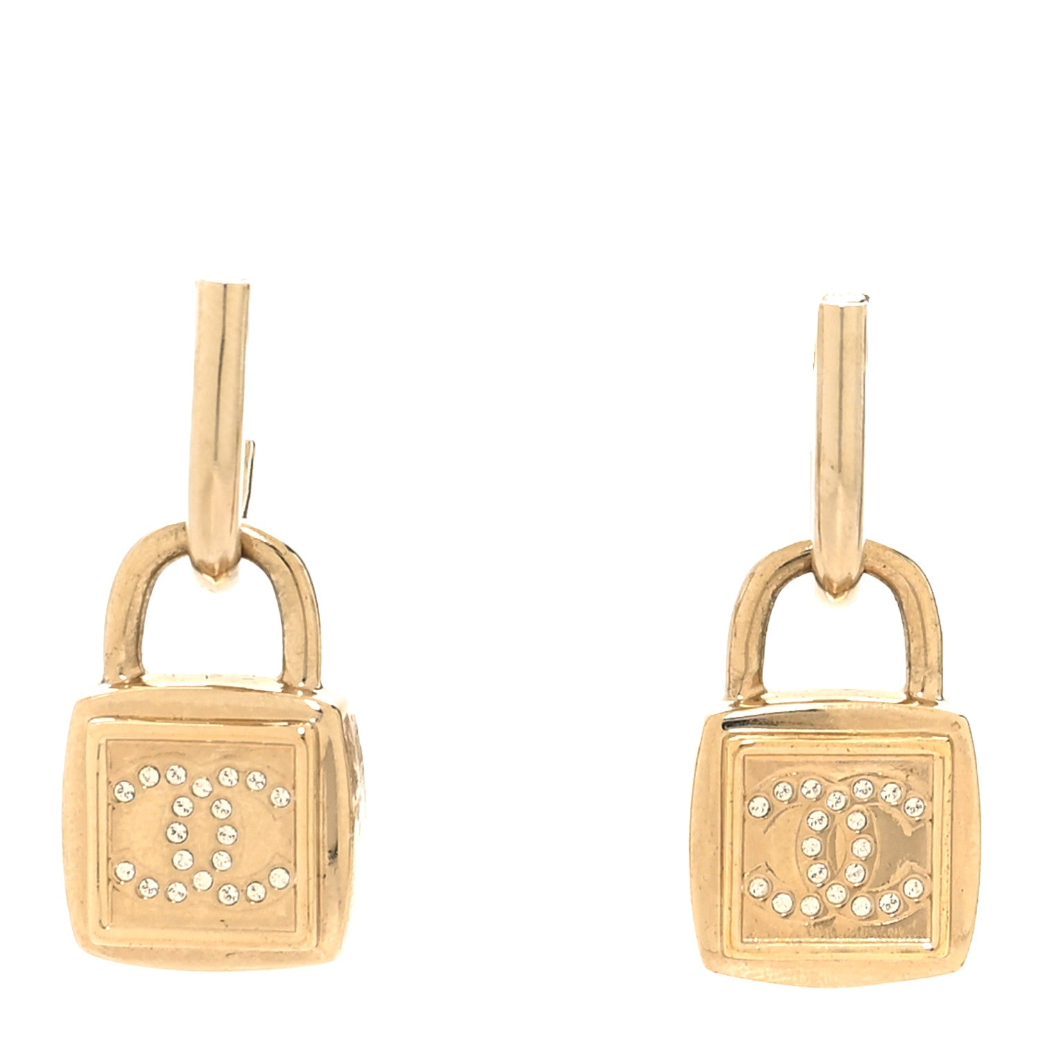 Chanel Metal CC Lock Drop Earrings Gold 1 of 5