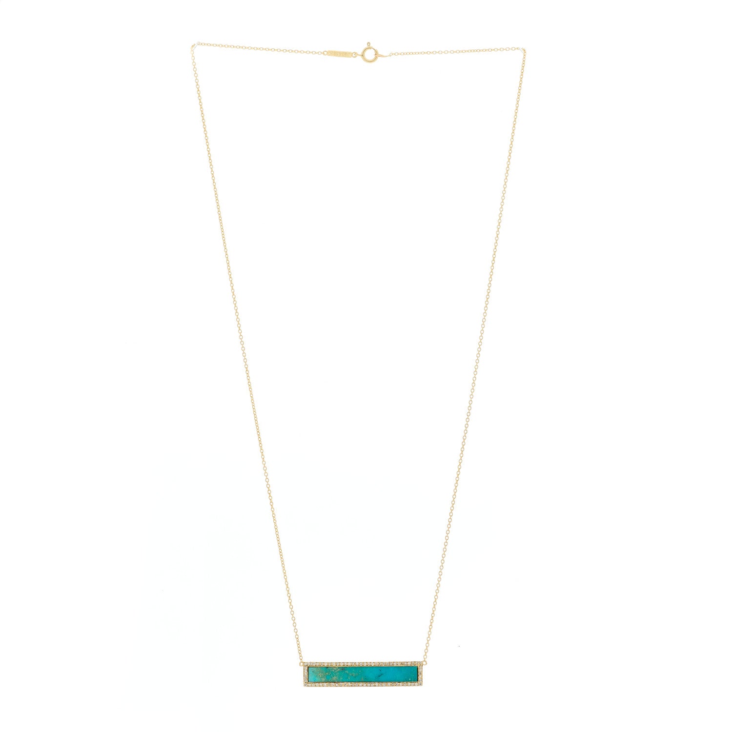 Jennifer Meyer 18K Yellow Gold Diamond Turquoise Bar Pendant Necklace 3 of 5