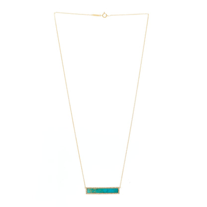 Jennifer Meyer 18K Yellow Gold Diamond Turquoise Bar Pendant Necklace 3 of 5