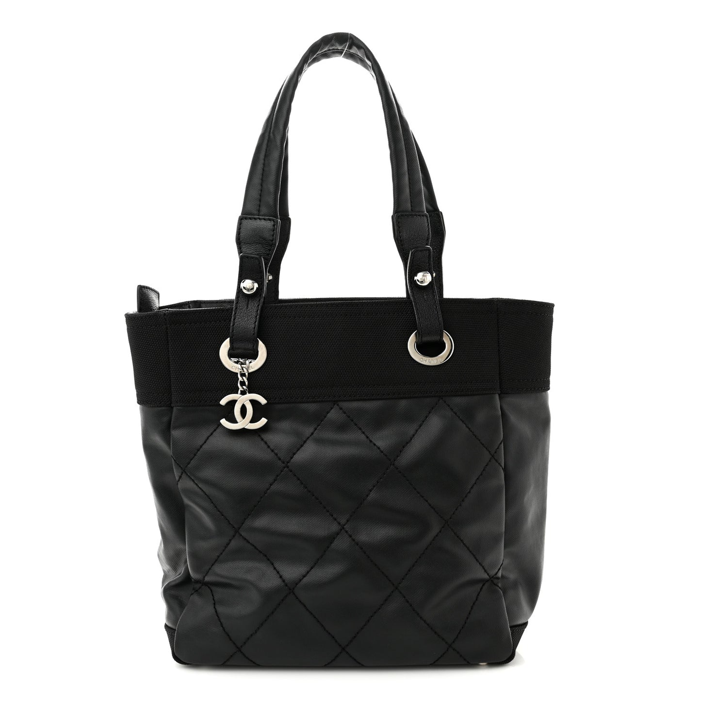 Coated Canvas Quilted Small Paris Biarritz Tote Black