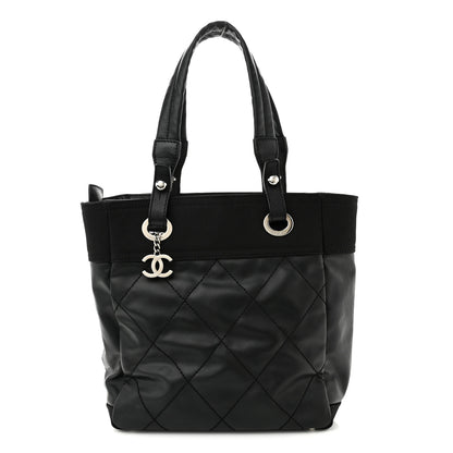 Chanel Coated Canvas Quilted Small Paris Biarritz Tote Black 1 of 10