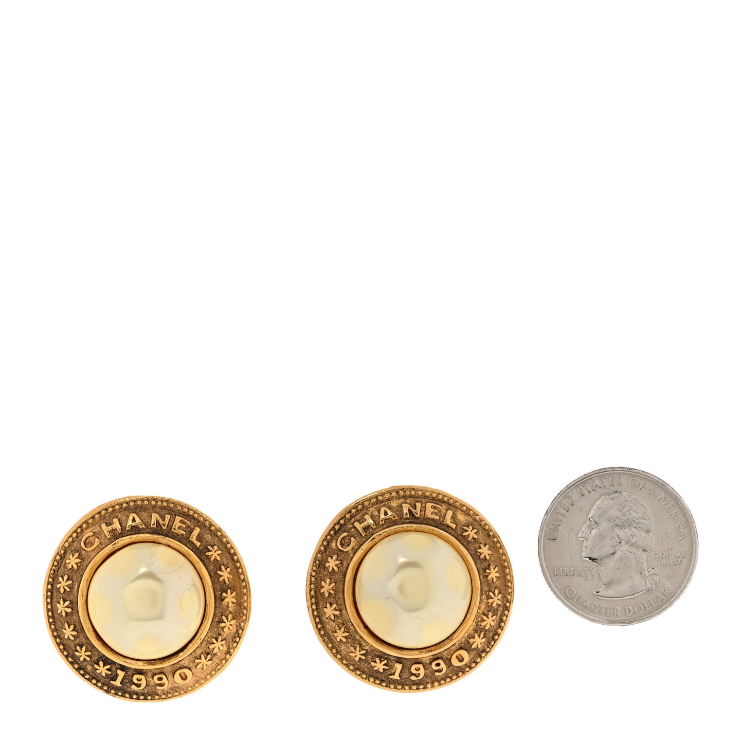 Metal Pearl Clip On Earrings Gold