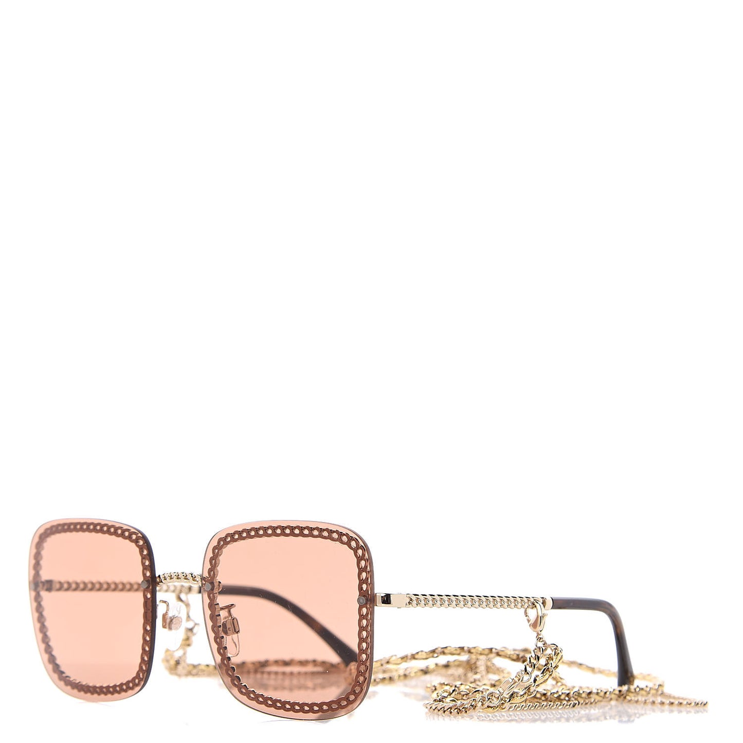 Metal Removable Chain Square Sunglasses 4244 Light Brown
