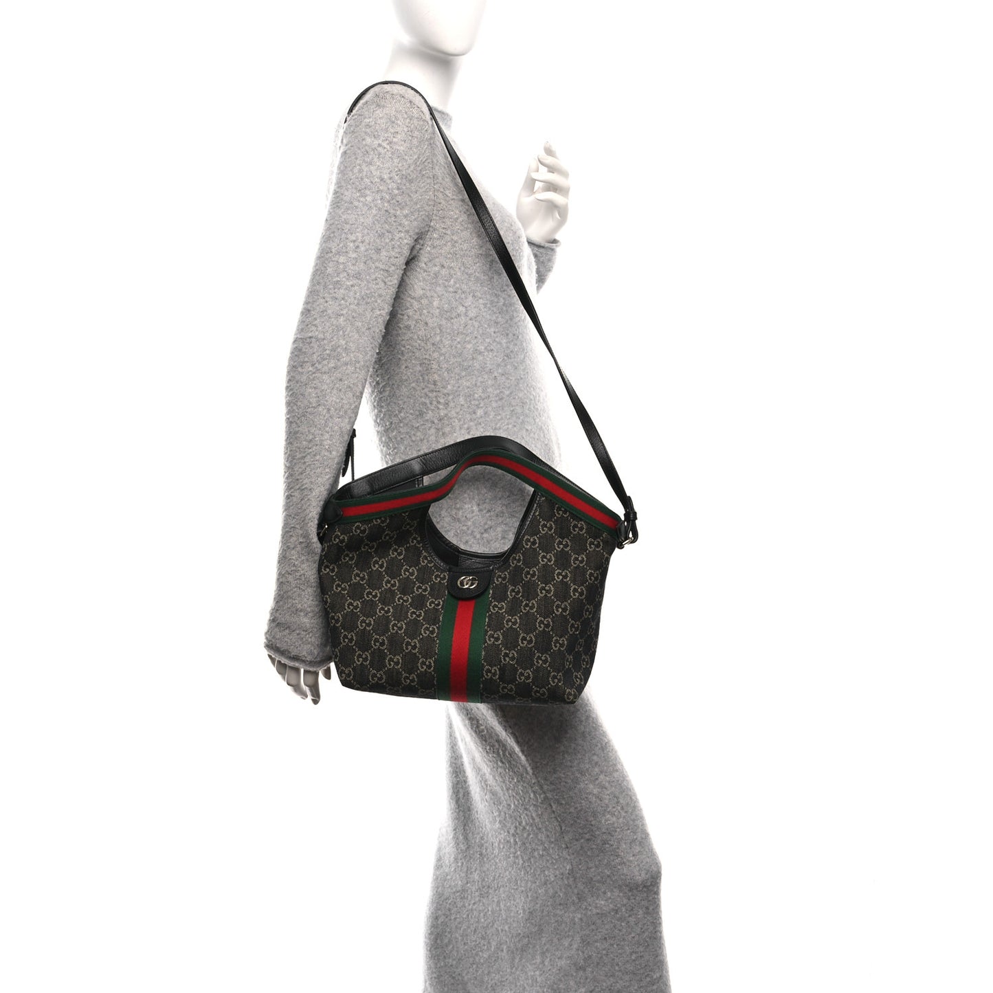 Denim GG Monogram Web Small Giglio Tote Black Ivory