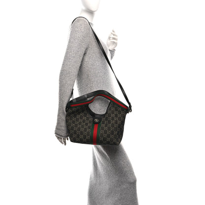 Gucci Denim GG Monogram Web Small Giglio Tote Black Ivory 2 of 10