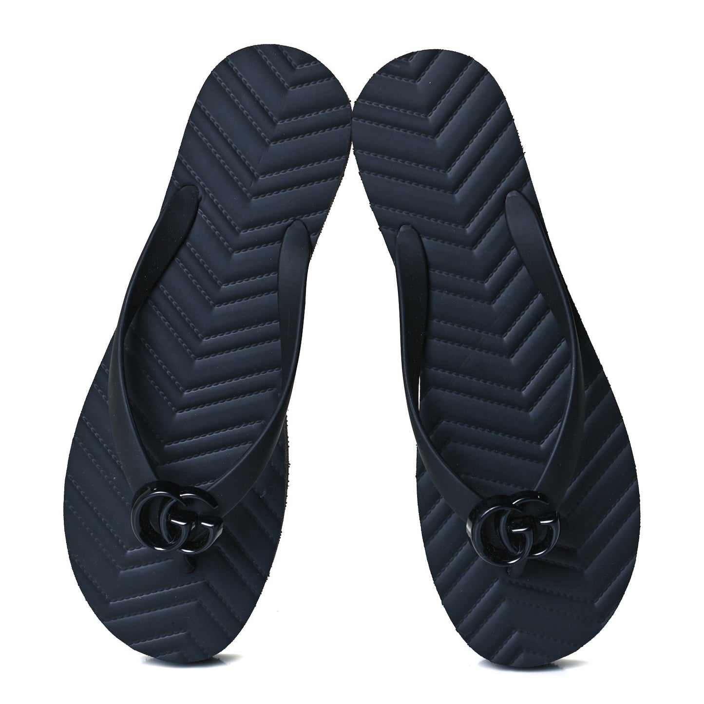 Rubber Chevron Thong Sandals 40 Black