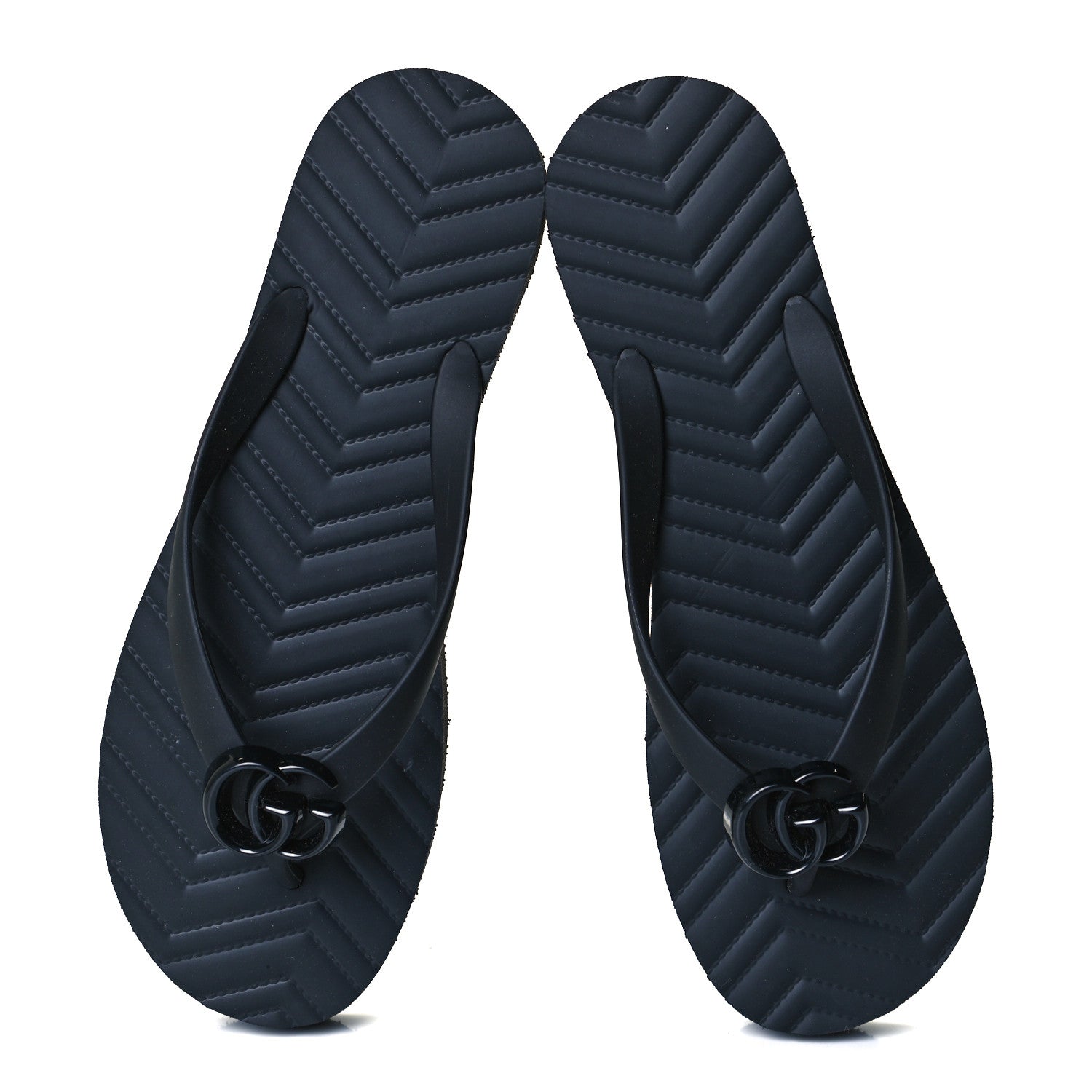 Gucci Rubber Chevron Thong Sandals 40 Black 5 of 8