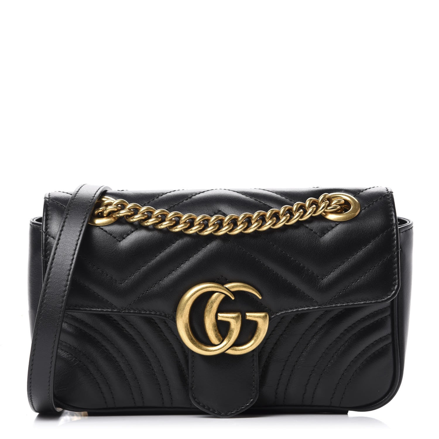 Gucci Calfskin Matelasse Mini GG Marmont Shoulder Bag Black 1 of 10