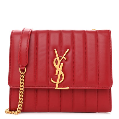 Saint Laurent Lambskin Matelasse Monogram Vicky Chain Wallet Rouge Eros 1 of 8
