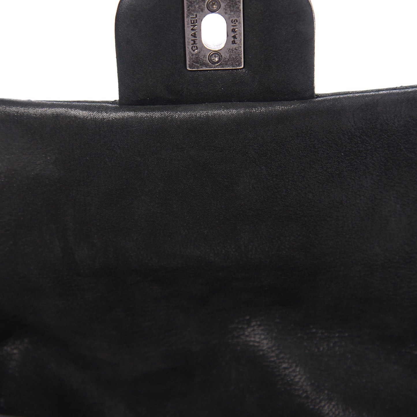 Iridescent Calfskin Quilted East West Flap Black