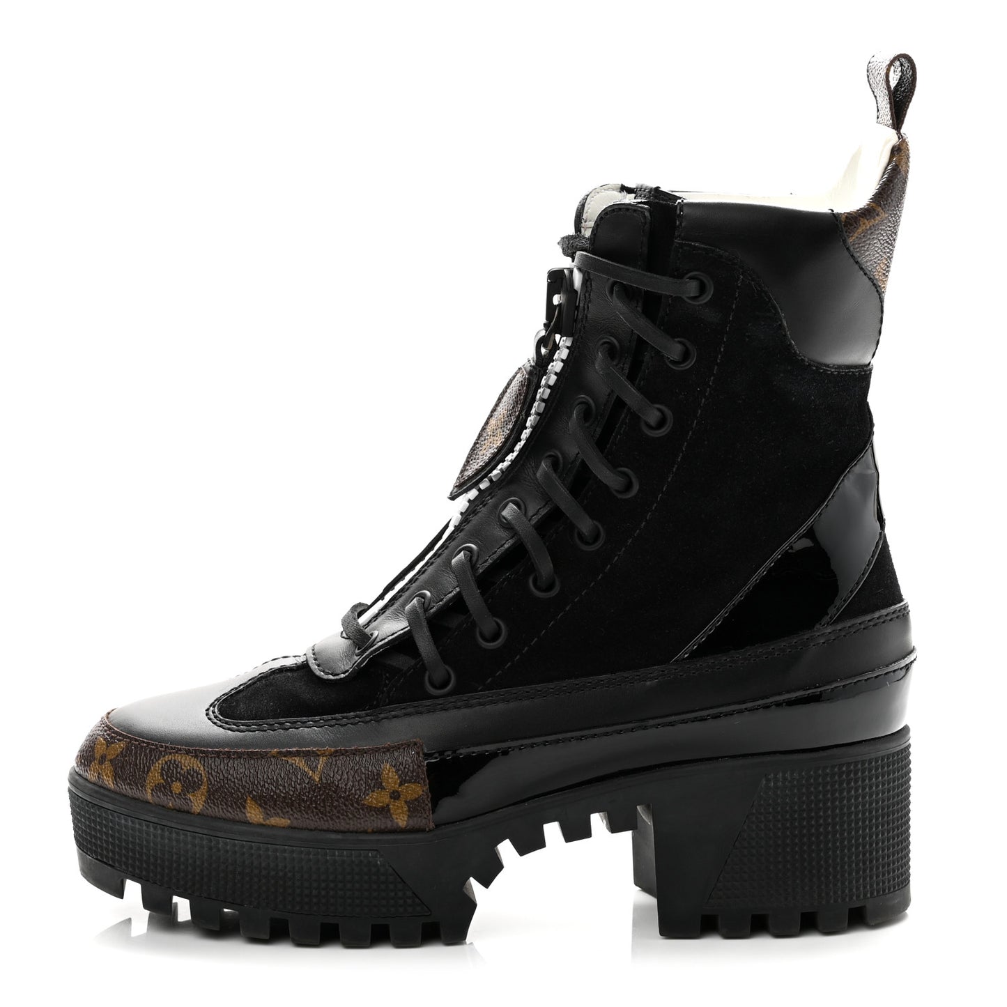 Suede Calfskin Monogram Zip Up Laureate Platform Desert Boots 37 Black
