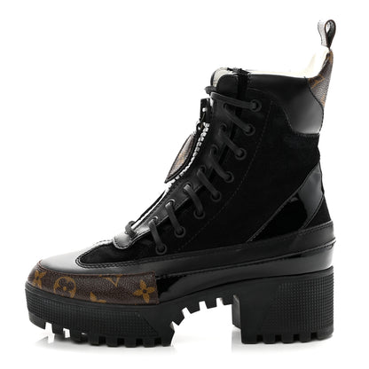 Louis Vuitton Suede Calfskin Monogram Zip Up Laureate Platform Desert Boots 37 Black 1 of 10