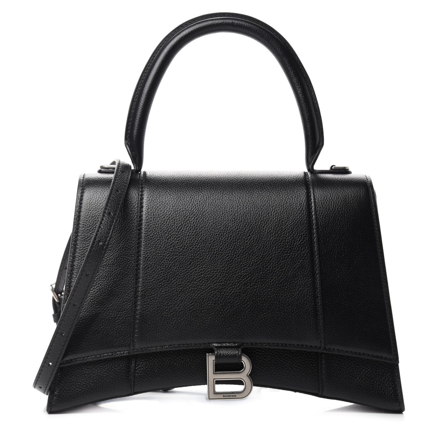 Grained Calfskin Medium Hourglass Top Handle Bag Black