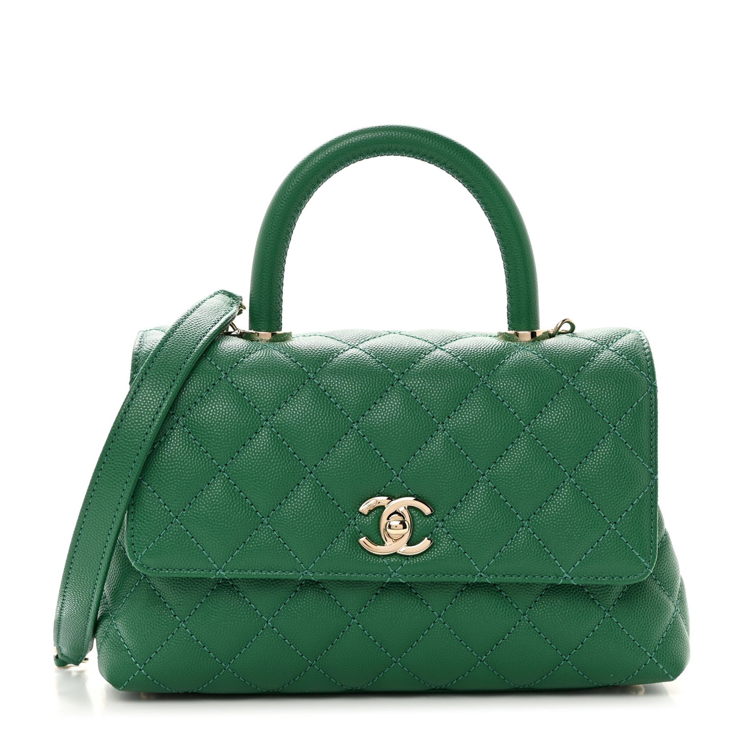 Caviar Quilted Mini Coco Handle Flap Green