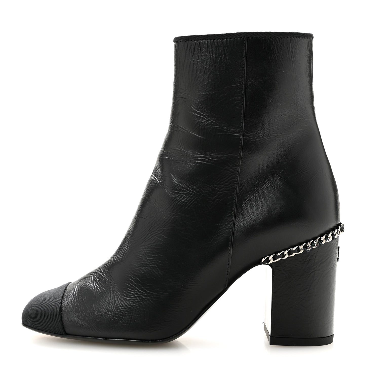 Crumpled Calfskin Cap Toe Chain Short Boots 35 Black