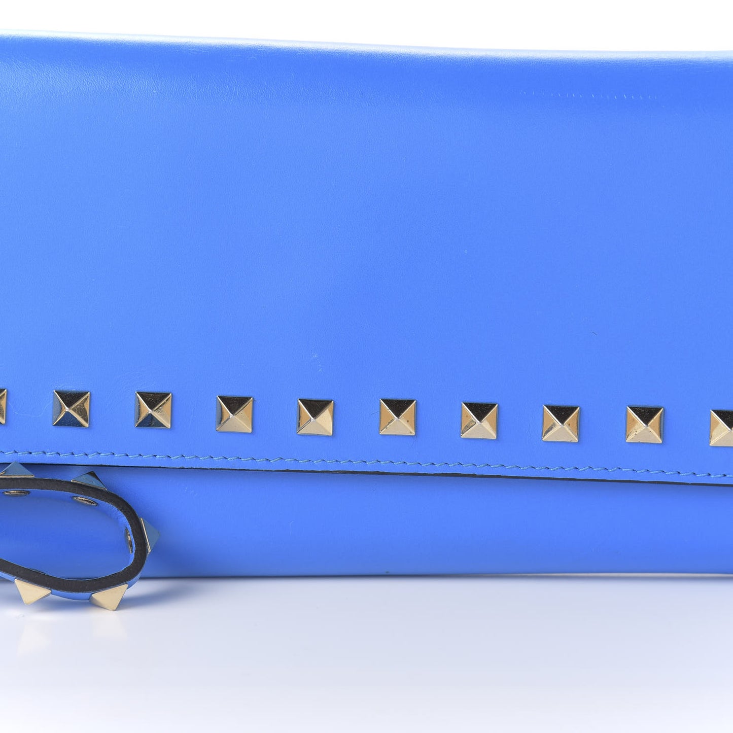 Calfskin Rockstud Wristlet Wallet Blue Fluo