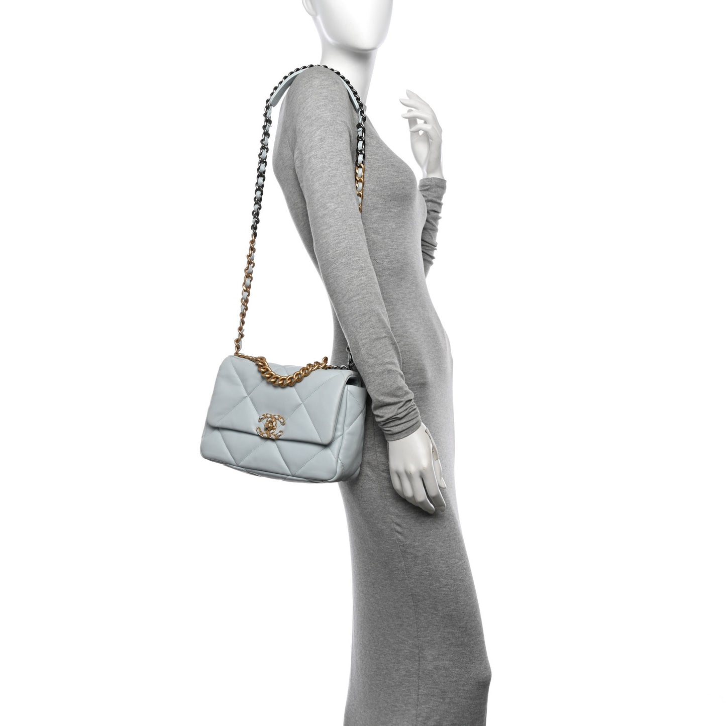 Lambskin Quilted Medium Chanel 19 Flap Light Blue