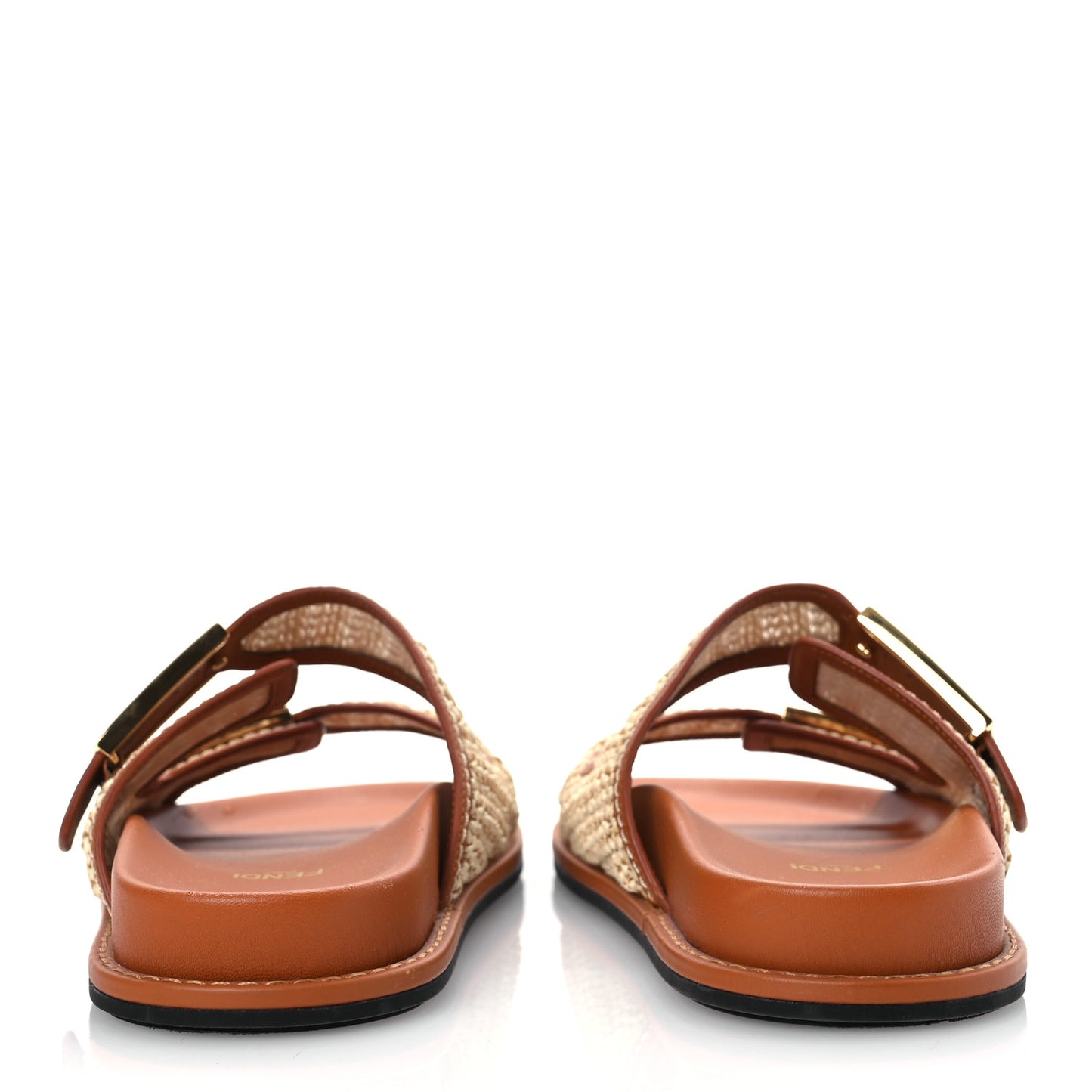 Raffia Vitello Womens Fendi Feel Buckled Slide Sandals 37 Paglia Brandy