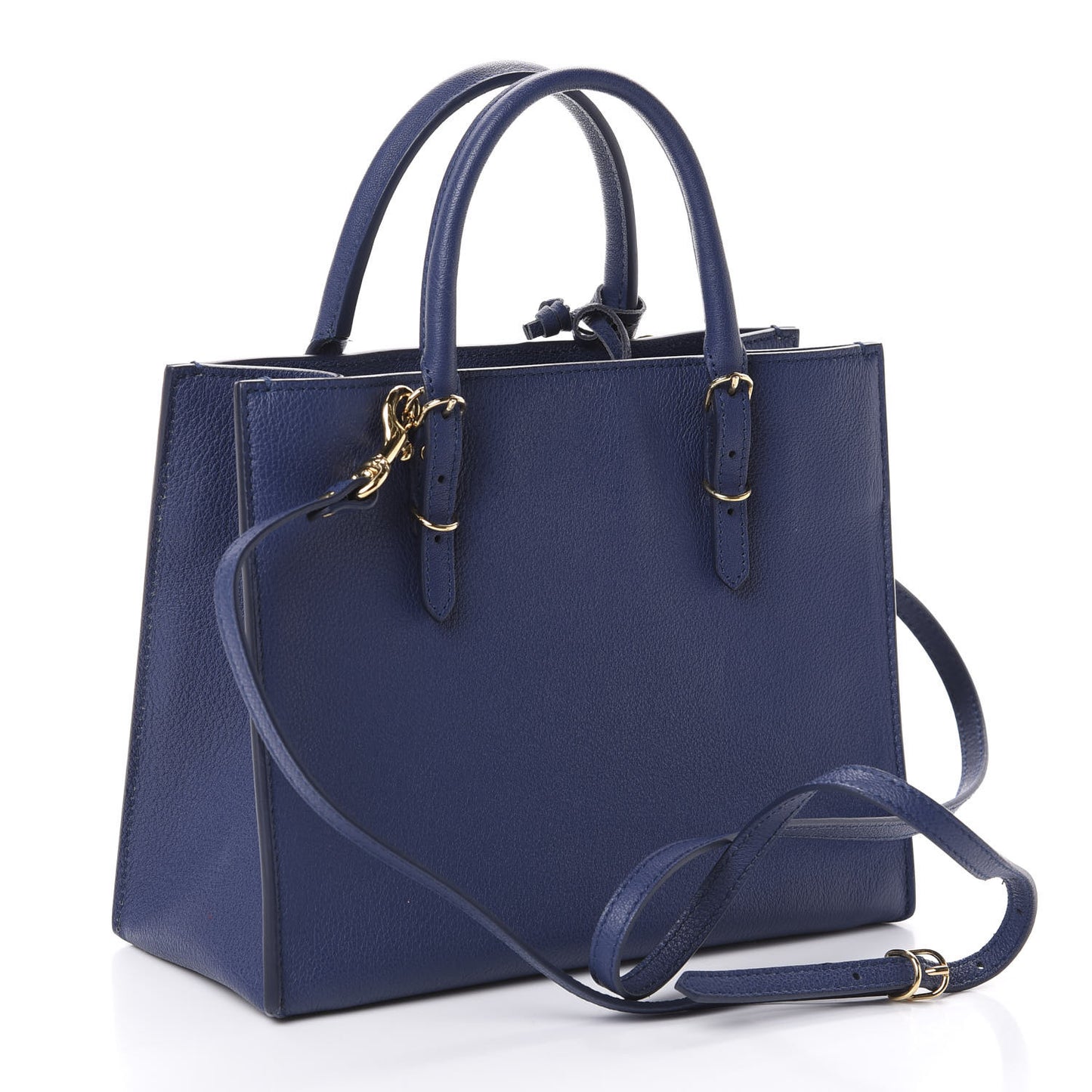 Grained Calfskin Gold Metallic Edge Hardware Papier Mini A4 Tote Bleu