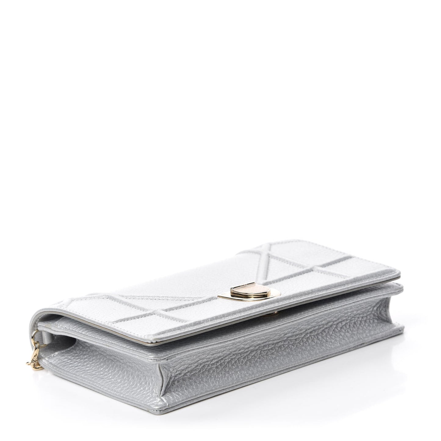 Metallic Grained Calfskin Diorama Wallet on Chain Pouch Silver