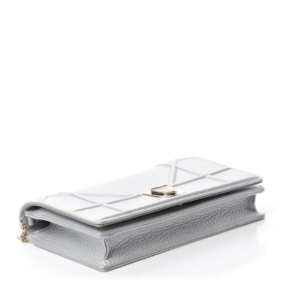 Christian Dior Metallic Grained Calfskin Diorama Wallet on Chain Pouch Silver 4 of 11
