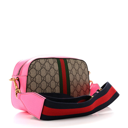 Gucci GG Supreme Monogram Textured Dollar Calfskin Web Ophidia Small Crossbody Bag Beige Ebony Fuchsia 3 of 11