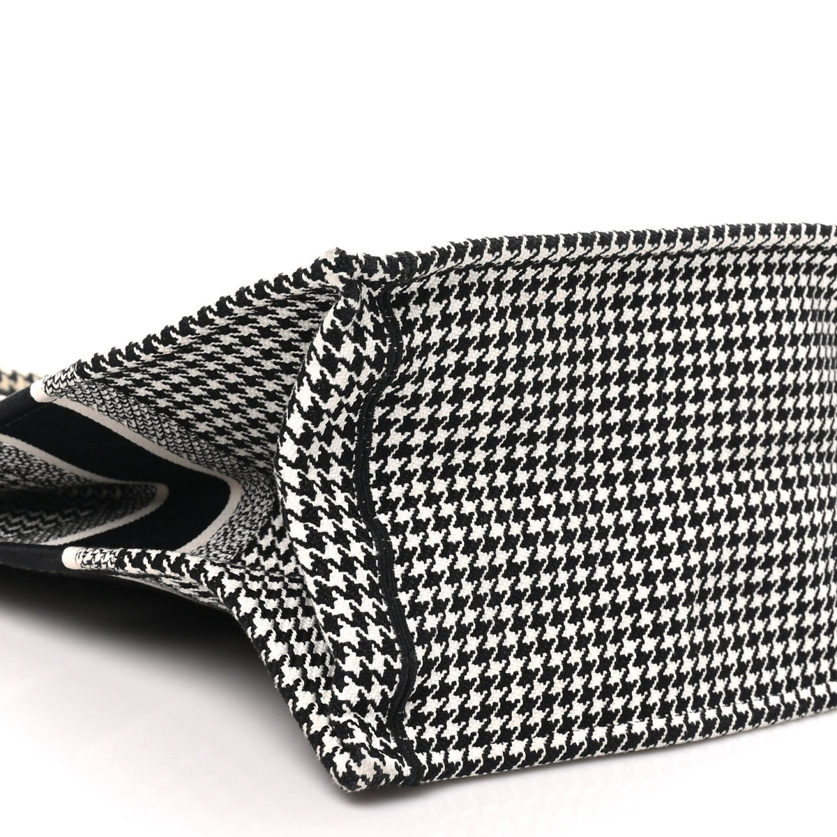 Canvas Houndstooth Embroidered Large Book Tote Black White
