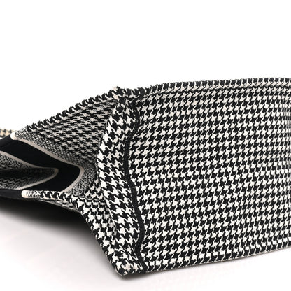 Christian Dior Canvas Houndstooth Embroidered Large Book Tote Black White 8 of 9