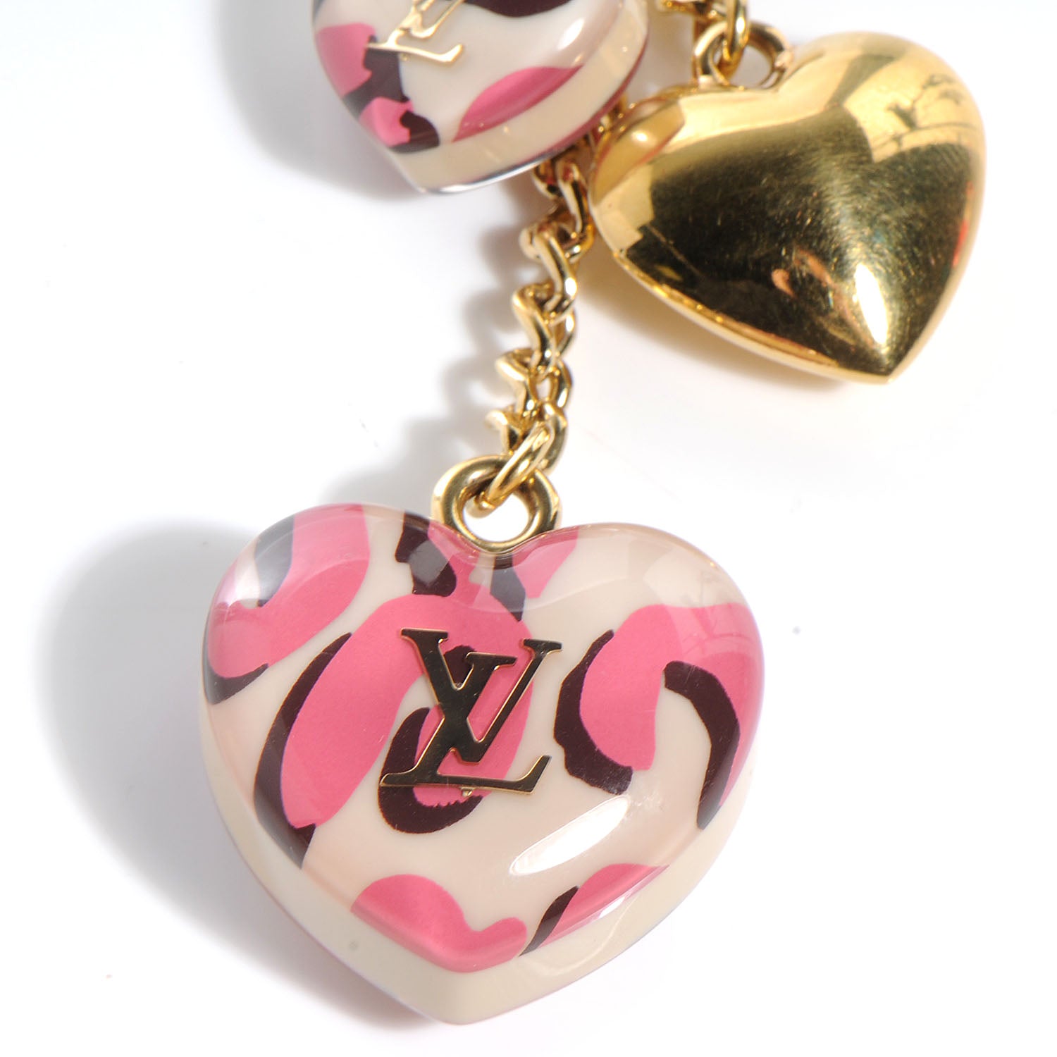 Louis Vuitton Leopard Heart Bag Charm Key Holder Blanc Corail 3 of 5